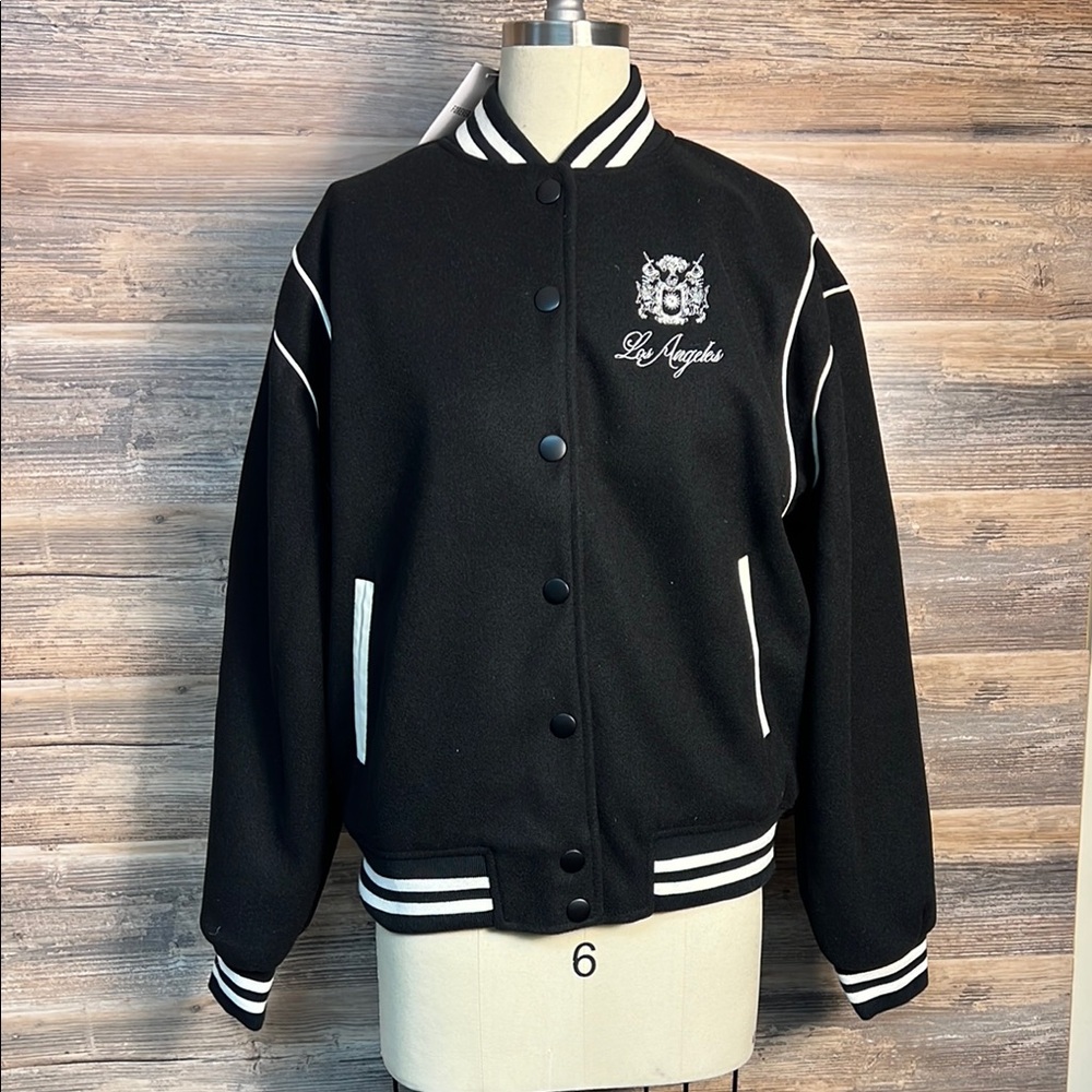 Forever 21 Women's Los Angeles Varsity Bomber Jacket Black/White New!